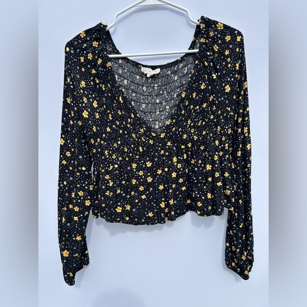 Pac Sun LA Hearts Women's Top Black Floral Crop Top Shirt Elastic M